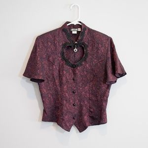 Vintage Goth Button Down Flutter Sleeve L Top